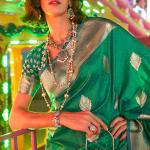 Prominent Dark Green Soft Banarasi Silk Saree With Desirable Blouse Piece