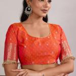 Proficient Orange Pure Zari Weaving Banarasi Silk Saree With Fancy Lace Border