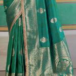 Scintilla Sea Green Pure Zari Weaving Banarasi Silk Saree With Fancy Lace Border