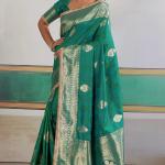 Scintilla Sea Green Pure Zari Weaving Banarasi Silk Saree With Fancy Lace Border