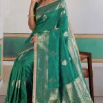 Scintilla Sea Green Pure Zari Weaving Banarasi Silk Saree With Fancy Lace Border