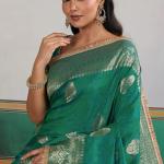 Scintilla Sea Green Pure Zari Weaving Banarasi Silk Saree With Fancy Lace Border