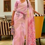 Prettiest Baby Pink Pashmina saree With Stunner Blouse Piece