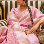 Prettiest Baby Pink Pashmina saree With Stunner Blouse Piece