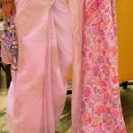 Prettiest Baby Pink Pashmina saree With Stunner Blouse Piece
