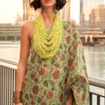 Desirable Mehndi Digital Printed Tissue Silk Saree With Ebullience Blouse Piece