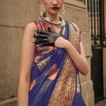 Fairytale Royal Blue Pashmina saree With Charismatic Blouse Piece