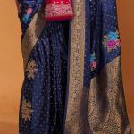 Outstanding Navy Blue Banarasi Satin Silk Saree With Engrossing Blouse