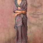 Susurrous Grey Ajrakh Printed Satin Silk Saree With Blissful Blouse Piece