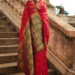 Outstanding Red Soft Banarasi Silk Saree With Girlish Blouse Piece