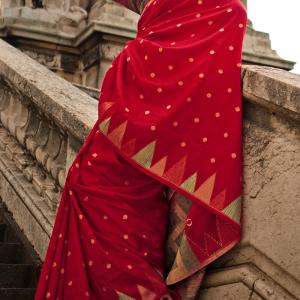 Outstanding Red Soft Banarasi Silk Saree With Girlish Blouse Piece