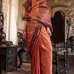 Efflorescence Peach Banarasi Tussar Silk Saree With Seraphic Blouse Piece