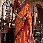 Exceptional Orange Banarasi Tussar Silk Saree With Imaginative Blouse Piece