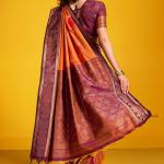 Surpassing Orange Pure Zari Weaving Banarasi Silk Saree With Artistic Blouse Piece