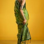 Sumptuous Mehndi Pure Zari Weaving Banarasi Silk Saree With Snappy Blouse Piece