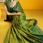 Sumptuous Mehndi Pure Zari Weaving Banarasi Silk Saree With Snappy Blouse Piece