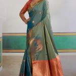 Flattering Rama Pure Zari Weaving Banarasi Silk Saree With Grandiose Blouse Piece