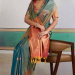 Flattering Rama Pure Zari Weaving Banarasi Silk Saree With Grandiose Blouse Piece