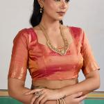 Flattering Rama Pure Zari Weaving Banarasi Silk Saree With Grandiose Blouse Piece