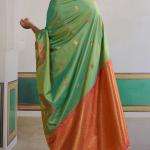 Engrossing Sea Green Pure Zari Weaving Banarasi Silk Saree With Efflorescence Blouse Piece