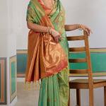 Engrossing Sea Green Pure Zari Weaving Banarasi Silk Saree With Efflorescence Blouse Piece