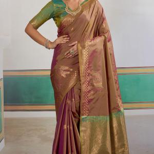 Gleaming Wine Pure Zari Weaving Banarasi Silk Saree With Profuse Blouse Piece