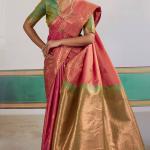Scrumptious Pink Pure Zari Weaving Banarasi Silk Saree With Ailurophile Blouse Piece