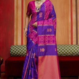Lustrous Purple Pure Zari Weaving Banarasi Silk Saree With Conflate Blouse Piece