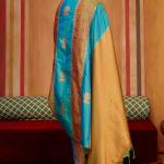 Unique Firozi Pure Zari Weaving Banarasi Silk Saree With Prominent Blouse Piece