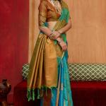 Unique Firozi Pure Zari Weaving Banarasi Silk Saree With Prominent Blouse Piece