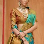 Unique Firozi Pure Zari Weaving Banarasi Silk Saree With Prominent Blouse Piece