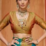 Unique Firozi Pure Zari Weaving Banarasi Silk Saree With Prominent Blouse Piece