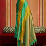 Moiety Mustard Pure Zari Weaving Banarasi Silk Saree With Scintillating Blouse Piece