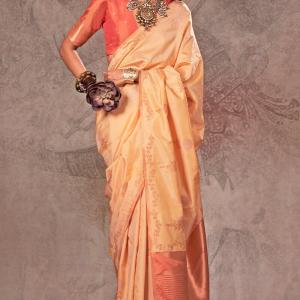 Resplendent Beige Two Tone Soft Banarasi Silk Saree With Desultory Blouse