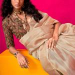 Vivacious Beige Soft Banarasi Tissue Silk Saree With Bewitching Blouse Piece