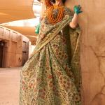 Trendy Green Digital Printed Tissue Silk Saree With Classy Blouse Piece