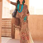 Entrancing Beige Digital Printed Tissue Silk Saree With Ideal Blouse Piece