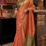 Unique Orange Soft Banarasi Silk Saree With Intricate Blouse Piece