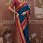 Preferable Navy Blue Banarasi Tussar Silk Saree With Evanescent Blouse Piece