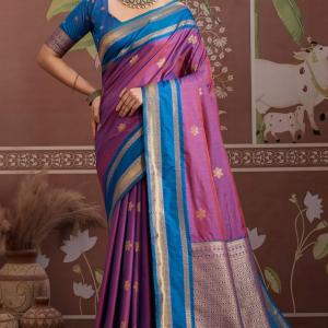 Diaphanous Lavender Banarasi Tussar Silk Saree With Vestigial Blouse Piece