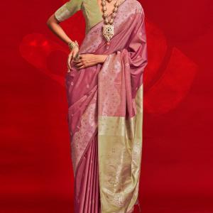 Incredible Pink Soft Banarasi Silk Saree With Fragrant Blouse Piece