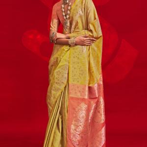 Rhapsody Yellow Soft Banarasi Silk Saree With Ravishing Blouse Piece