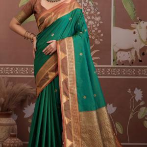 Nemesis Green Banarasi Tussar Silk Saree With Vivacious Blouse Piece