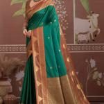 Nemesis Green Banarasi Tussar Silk Saree With Vivacious Blouse Piece