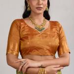 Deserving Green Banarasi Tussar Silk Saree With Magnificat Blouse Piece