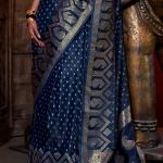 Resplendent Navy Blue Banarasi Satin Silk Saree With Enigmatic Blouse