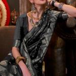 Vibrant Black Banarasi Satin Silk Saree With Rhapsodic Blouse