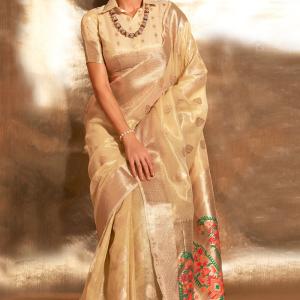 Intricate Beige Paithani Silk Saree With Capricious Blouse Piece