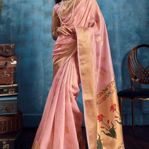 Exemplary Pink Paithani Pure Tissue Silk Saree With Marvellous Blouse Piece