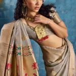 Rhapsodic Grey Paithani Pure Tissue Silk Saree With Bucolic Blouse Piece